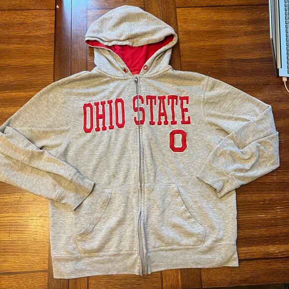 🌰 Ohio State OSU Zip Up Hoodie Red Gray M Buckeyes Varsity - Picture 8 of 12